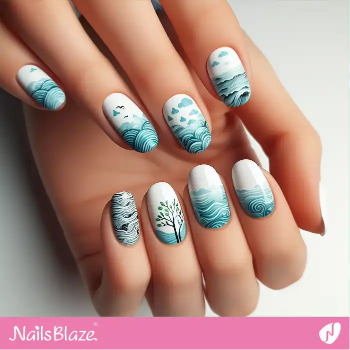 French Nails with Ocean Swirls | Save the Ocean Nails - NB3266